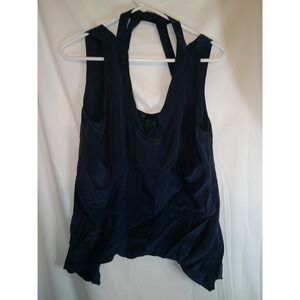 BCBGMAXAZRIA Navy‎ Blue Sleeveless Halter Top Party Cocktail Asymmetric M